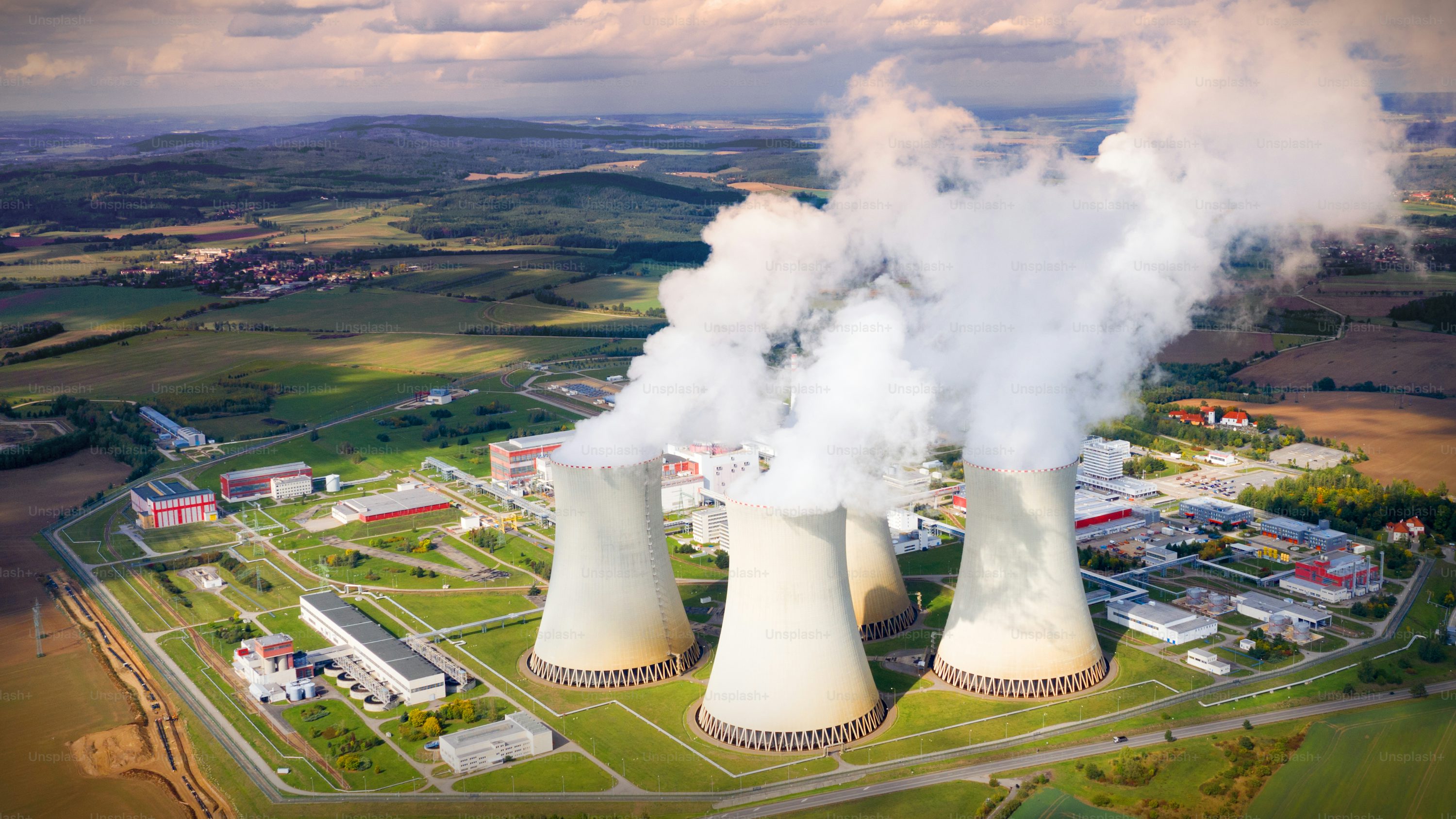 A Nuclear Power Plant Emitting Steam